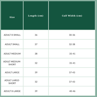 Tuffa Cleveland Neo Half Adult Chaps – size guide