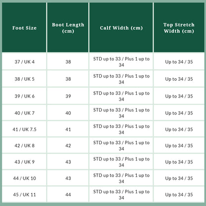 Tuffa Aintree Leather Race Boots – size guide