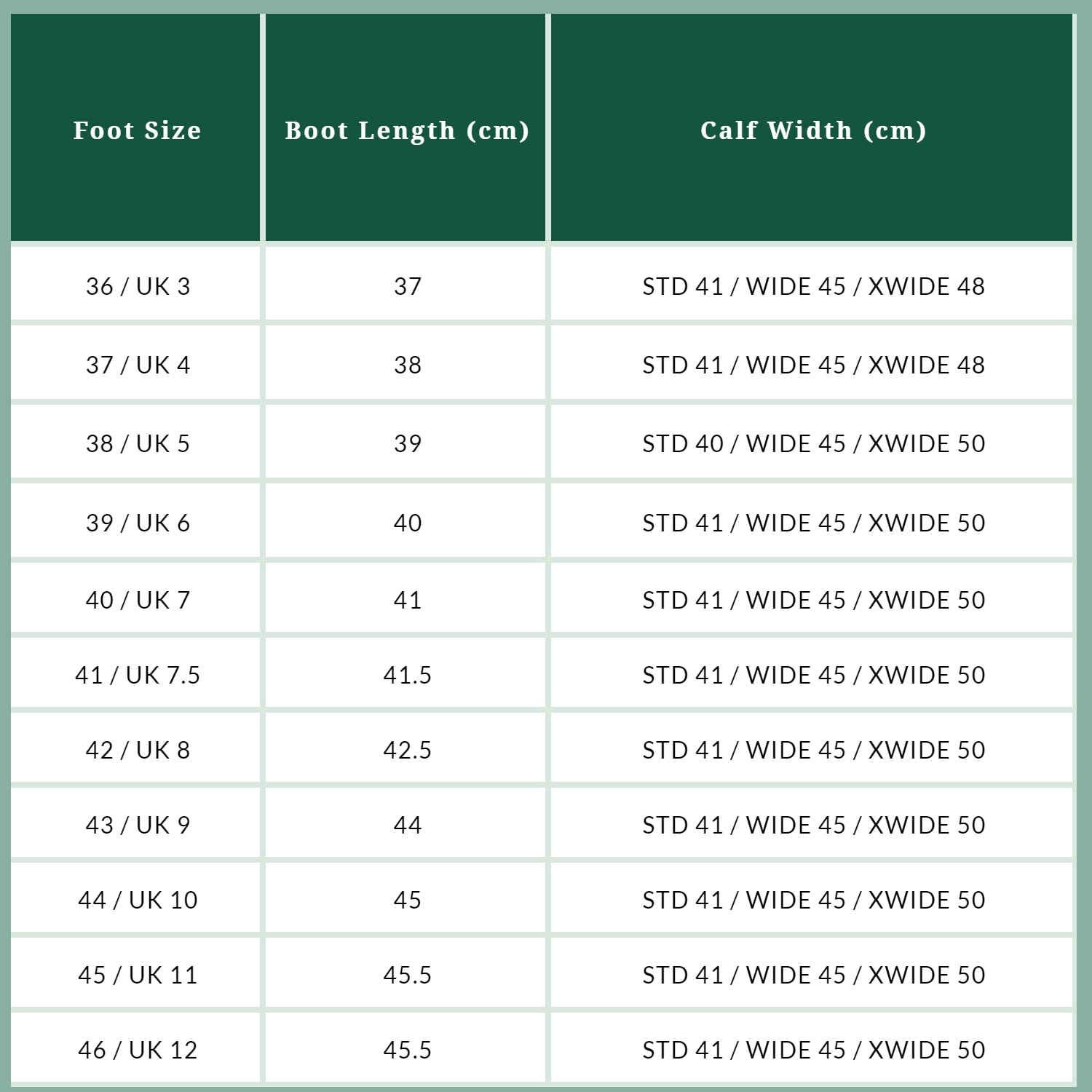 Long Boots Sizing Guide Tuffa Boots