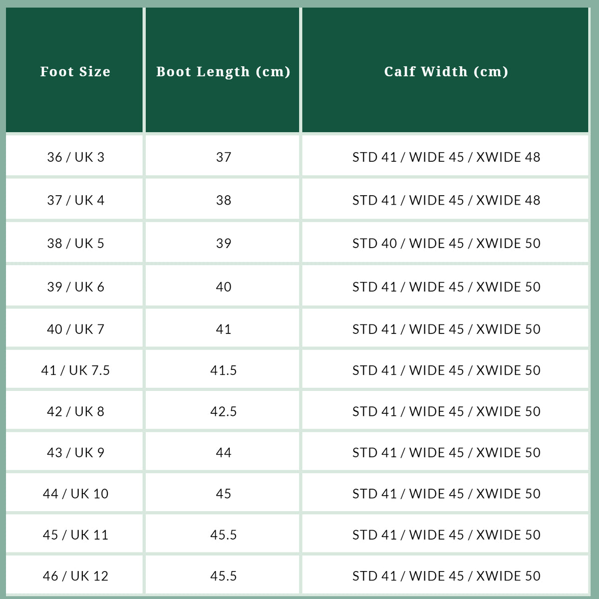 Tuffa Broadland Plus-Size Riding Boots – size guide