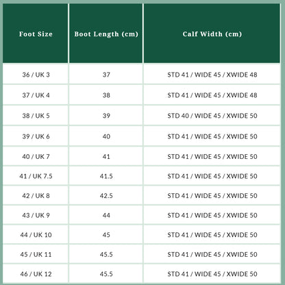 Tuffa Broadland Plus-Size Riding Boots – size guide