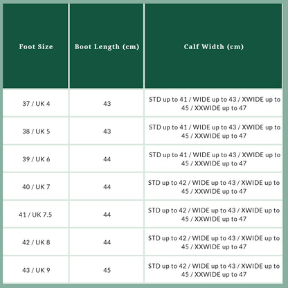 Tuffa Burnham Plus-Size Riding Boots – size guide