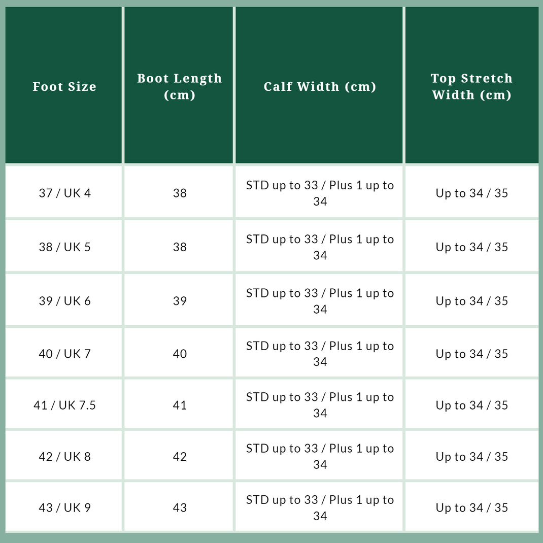 Long Boots Sizing Guide – Tuffa Boots